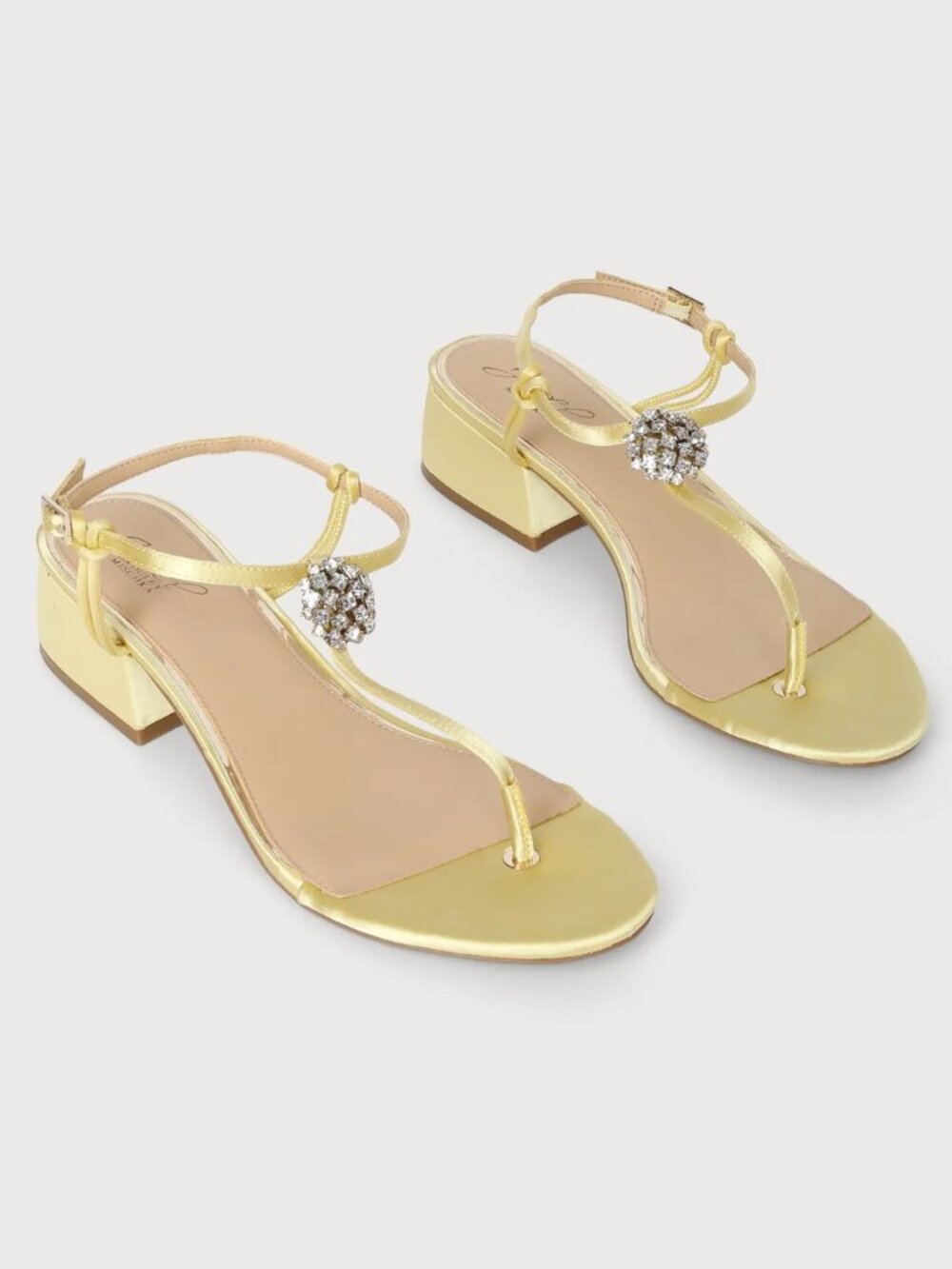 Lizette Yellow Satin Rhinestone Ankle Strap Heels Jewel by Badgley Mischka NWOT
